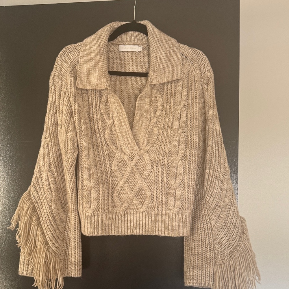 Jonathan Simkhai Beige Cable Knit V-Neck Sweater